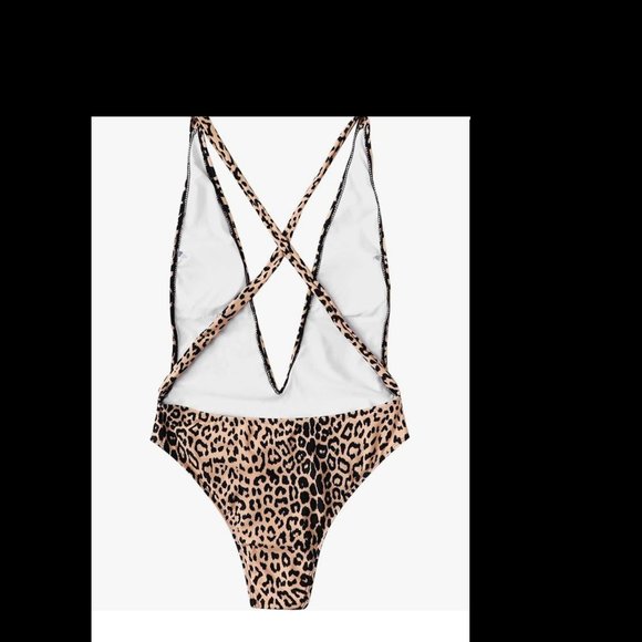 NEVER WORN Criss Cross TieKnot Front Deep V Open Back Leopard - Picture 3 of 4